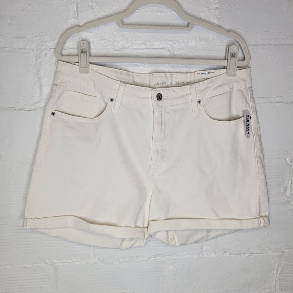 Old Navy Women's Size 16 Jean Shorts OG Straight High Rise White Cuffed